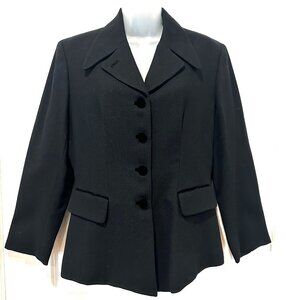 Vintage Elegant Barami Couture Black Wool Crepe Fitted Blazer, Size 10